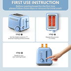BUYDEEM DT620 2-Slice Toaster, Extra Wide Slots, Retro Stainless Steel with High Lift Lever, Bagel and Muffin Function, Removal Crumb Tray, 7-Shade Settings,Blue