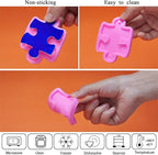 2 Pieces Puzzle Silicone Mold Handmade Puzzle Keychain Mold Silicone Baking Mold with Hole and 10 Pieces Key Rings for DIY Keychains, Chocolate, Cake, Pudding, Ice Cream, Jelly
