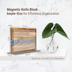 Magnetic Knife Block Holder for Countertop, No Drill Acacia Wood Stand with Epoxy Resin Art & Strong Magnets - Fits Chef Knives & Scissors (No Knives Included)