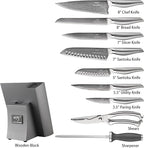 NANFANG BROTHERS® 10 Pieces Damascus Kitchen Knife Set, High Carbon Stainless Steel Damascus Steel Chef Knife Set, Stainless Steel Ergonomic Handle for Chef, with Built-in Sharpening Rod NF