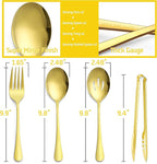 Large Gold Serving Utensils Set of 8, E-far Stainless Steel 9.8 Inch Serving Spoons Slotted Spoon, 9.9 Inch Forks, 9.4 Inch Tong for Buffet Catering, Mirror Finish & Dishwasher Safe