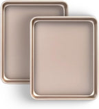 Toaster Oven Pans Set of 2, Shinsin 11-Inch Nonstick Baking Sheet Pans and Trays, 1/8 Thicker Replacement Small Baking Tray Accessories for Cookie, Non Toxic and Easy Clean and Diswasher Safe, Gold