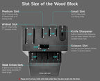 12 Slot Kitchen Knives Block, WELLSTAR Natural Wood Knife Holder without Knives – Hard Wood Countertop Knife Storage with Built-in Knife Sharpener - Black