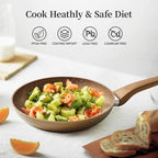Innwewell Non Stick Frying Pan - Granite Stone Non Stick Skillet Frying Pans, Safe&No Toxic Egg Omelette Frying Pan, Nonstick Cookware Cooking Pan, Induction Compatible, PFOA Free(9.5inch, Gold)