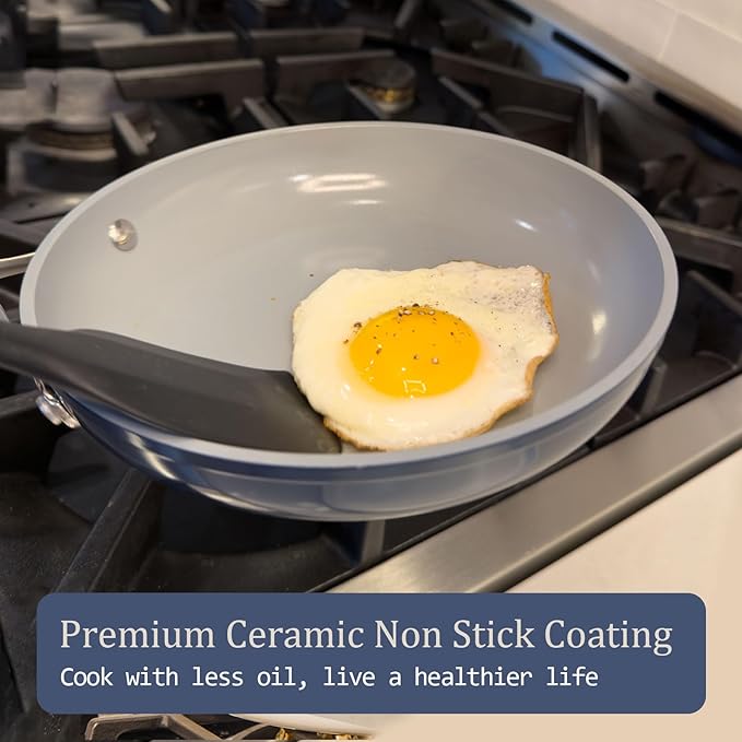 Nonstick Ceramic Sauté Pan with Lid (4.5 qt, 11") Deep Frying Pan for All Cooktops Non Toxic Skillet PTFE/PFAS Free Dishwasher & Oven Safe up to 500°F w/Stainless Steel Handle, Fusion Red