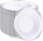 100PCS Silver Plastic Bowls - 12 oz Silver Disposable Salad Bowls - Heavy Duty Disposable Soup Bowl - Fancy Plastic Ice Cream Bowl for Weddings Parties Dinners Picnics