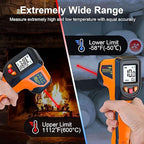 Upgraded Digital Infrared Thermometer Gun -58°F~1112°F, Handheld Non Contact Heat Laser Temperature Gun, IR Thermometer Temp Gun with Adjustable Emissivity for Cooking/BBQ/Fridge/Engine(Not for Human)