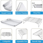 P&P CHEF 16 Inch Stainless Steel Baking Sheet with Rack Set (2 Pans+ 2 Racks), Cookie Sheets Baking Trays and Cooling Wire Racks, Oven & Dishwasher Safe, Pans with Stackable Racks