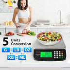Large Digital Kitchen Scale 40kg/88lb Stainless Steel Price Computing Scale Counting Scale Deli Scale with LCD Display for Baking Bread Cooking Meat Prep Parts and Coins Adapter Included (Black)