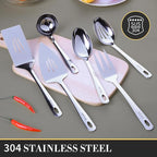 Serving Utensils Set, Stainless Steel Serving Utensils 6 PCS, Durable Heavy Duty Serving Ladle, Solid Serving Spoon, Slotted Serving Spoon, Slotted Turner, Cake Server, Serving Fork