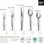 Alata Bailey 20-Piece Forged Stainless Steel Flatware Set Cutlery Set,Service for 4,Matte Satin Finish,Dishwasher Safe…