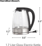 Hamilton Beach 1.7L Electric Kettle, Water Boiler & Heater, LED Indicator, Built-In Mesh Filter, Auto-Shutoff & Boil-Dry Protection, Cordless Serving, Clear Glass (40864)