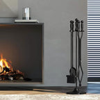 Fire Beauty Fireplace Tools Set 5 Pieces Wrought Iron Fireset Woodstove Log Tongs Holder Fire Kit Setwith Pedestal Place(32 Inches)