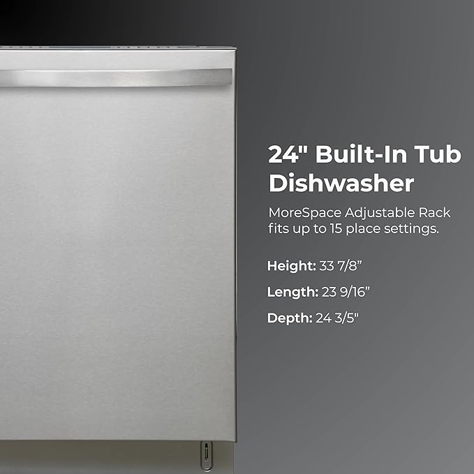 Kenmore 22-14625 24" Built-In Dishwasher - Quiet Tub with TurboDry, Leak, & SmartWash Soil Detection - 15 Place Settings - 49 DBA - ENERGY STAR Certified - Fingerprint Resistant Stainless Steel