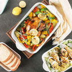 Sweejar Casserole Dishes for Oven, Ceramic Bakeware Set of 3, Lasagna Pan Deep with Handle, Rectangular Baking Pan Set, 9x13 Baking Dish for Cooking, Banquet and Daily Use (Navy)