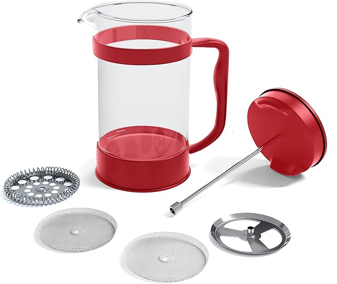 Utopia Kitchen 34 Ounce 1 Liter French Press Coffee Maker, Tea Maker, Travel Coffee Presses, Heat Resistant Thickened Borosilicate Coffee Pot for Camping Travel Gifts, Red Pack of 1