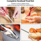 5 PCS Seafood Cracker Tool Set, Including Lobster Sheller, Stainless Steel Crab Crackers, Crab Leg Fork, Scissors and Storage Bag for Seafood Boil Party Supplies, Ideal Gift for Friends