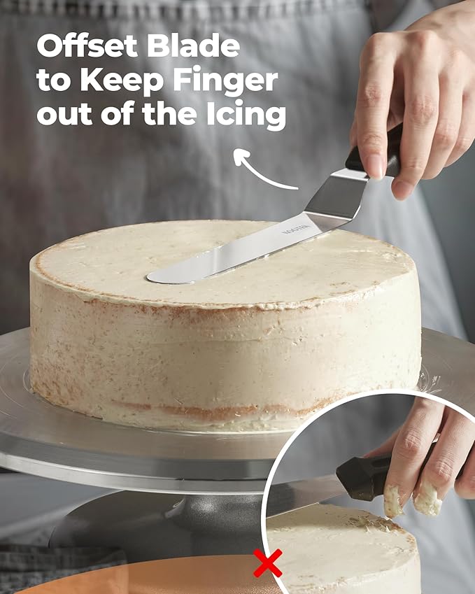 Kootek Angled Icing Spatula Set with 6", 8" & 10" Blade, Stainless Steel Offset Spatula Frosting Smoother Cake Spatulas for Cake Decorating, Baking