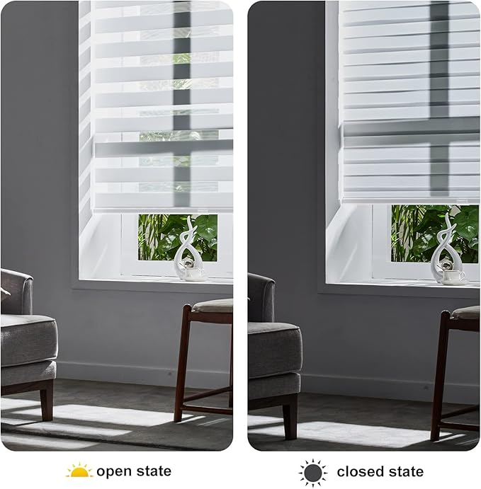 Persilux Zebra Blinds for Windows, Cordless Roller Shades Window Treatments (37" W x 72" H, White) Light Filtering Dual Layer Roller Window Shades Light Filtering Sheer Shades for Home and Office