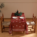 ISAENNE Designer Christmas Red Small Rectangular Tablecloth,Linen Table Cloth with Snowflakes Pattern,Wrinkle Resistant Decor Tablecloths for Dining Kitchen Thanksgiving Christmas,55"*71"-Carol C