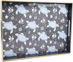 Spsyrine Decorative Serving Tray with Handles, Blue Lacquered Coffee Table Tray for Ottoman, Rectangle Waterproof Platters for Centerpieces, Parties, Living Room, Kitchen Counter Organization Turtle