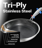 Non Stick Frying Pans with Lids, 8 Inch Fry Pan, Hybrid Large Frying Pan with Lid, Nonstick Skillet Stainless Steel, Dishwasher & Oven-Safe, Induction Compatible Cooking Pan
