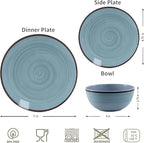 Melamine Dinnerware Set for 4, 12Pcs Dinnerware Sets, Mint Blue Plates And Bowls Sets Morden Dish Set Dishwasher Safe BPA Free(Green)