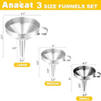 Anaeat Stainless Steel Kitchen Funnel, Multi-Use Premium Metal Food Grade Cooking Funnels with 2 Removable Strainer Filter for Transferring Liquid or Dry ingredients, Oils & 1 Pc Cleaning Brush (4.1")