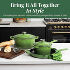Larder & Vine Enameled Cast Iron Skillet | 10.25 inch Cast Iron Pan | Saute Pan with Pour Spouts | Enamel Coated Cast Iron Skillet | Compatible on All Cooktops & Oven Safe to 500° F | Okra
