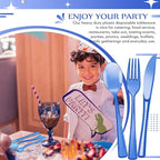 Minatee 150 Pieces Disposable Cutlery Set Plastic Silverware Heavy Duty Utensil Sets 50 Forks 50 Knives 50 Spoons for Home Office School Party Picnics Restaurant Outdoor Events(Blue)