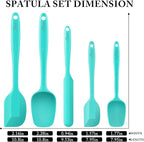 HOTEC 600℉ Heat Resistant BPA-Free Silicone Rubber Spatula Set,Kitchen Cooking Spatulas, Baking, Mixing for Non Stick Cookware, Dishwasher Safe, Set of 5 Aqua Sky