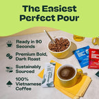 Copper Cow Premium Vietnamese Coffee Variety Pack (15 Coffees & 15 Creamers)| Classic Black, Churro, & Vanilla Latte | Pour Over Single-Serve Lattes, No Refrigeration Needed, Travel Friendly