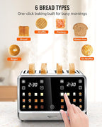 Toaster 4 Slice with TouchScreen, Memory Function & Single-Slot Focus, Keenstone 1800W Smart Digital Toaster for Ultimate Control, Wide Slot to Reheat & Defrost Bagels, Bread, Waffles, Stainless Steel