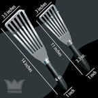Professional Fish Spatula Stainless Steel Set - 1 Large + 1 Small stainless steel spatula - mirror polished spatulas with heat resistant ergonomic handles - fish turner for Flipping, Frying & Grilling