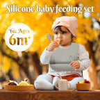 Silicone Baby Feeding Set 21 Pcs, Led Weaning Supplies, Baby Feeding EatincSupplies Set BPA Free, Essentialsfor Newborn Gift Walnut Color, Beige, Smoky Gray