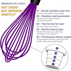 Dishwasher Safe Multicolor Silicone Whisk, Sealed Waterproof Design Set of 3, Professional Kitchen Whisks for Cooking Non-Scratch, Silicone & Stainless Steel Whisk, Heat Resistant Egg Beater