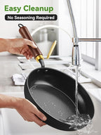 Carbon Steel Skillet, 11-Inch Nonstick Frying Pan, Stay-Cool Wooden Handle, Non Toxic, PTFE & PFOA Free Oven-Safe, Season-Free Enameled Carbon Steel Pan