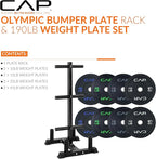 CAP Barbell 2-Inch Olympic Bumper Plate Weight Set with 6 Post Rack | 100-370 lbs | Multiple Options