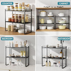 Cabinet Shelf Expandable Height Adjustable Organizer Riser for Kitchen Cabinet Pantry Cupboard Under Sink Countertop Organization
