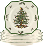 Spode Christmas Tree Scalloped Dinner Plate (Set of 4) - Holiday Stoneware Large Plates - 10.5 Inch Christmas Dinner Dishes, Colorful Gifts & Mistletoe Accents - Dishwasher & Microwave Safe