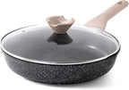 Kordisen Frying Pans Nonstick with Lid, 11 Inch Skillet with Lid, Induction Cooking Pan, Stay-Cool Handle, Compatible with All Stovetops, PFOA Free