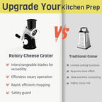 X Home Rotary Cheese Grater for Kitchen, Shredder with 3 Interchangeable Blades, Rotary Grater with Handle and Strong Suction Base, for Vegetables, Fruit, Nuts, Easy to Use and Clean, Black