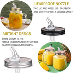 Mason Jar Pour Spouts. free flow Mason Jar Pour Spouts, mason jar for spout regular mouth size 70mm dispenser germination cover. Suitable for any liquid. LeakProof 2Pack + 4 Black Lid Caps (2 Pack