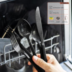 Alata Cube Black 20-Piece Forged Silverware Set Stainless Steel Flatware Set,Service for 4,Matte Satin Polished Cutlery Set,Dishwasher Safe