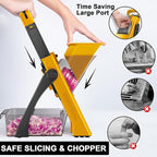 Safe Mandoline Food Slicer for Kitchen, Multifunctional Vegetable Chopper, Mandoline Potato Slicer with 35+ Presets & Thickness Adjuster, French Fry Cutter, Veggie Dicer for Meal Prep (Yellow)
