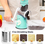 Rotary Cheese Grater Hand Crank, 3 Blades Slicer Shredder, Cheese Grater for Kitchen, Multi-Functional Kitchen Tool for Vegetables, Nuts, Chocolate, with Strong Suction Base, Blue