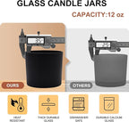 12 OZ Thick Candle Jars for Making Candles 12 Pcs, Empty Jars with Wood Lids for Spice Jars, Sample Container, Matte Black