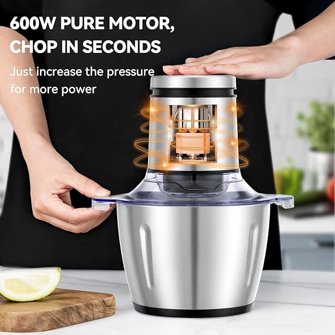 LINKChef Food Processor Small, 8 Cup Food Chopper with Container, 2L 600W Electric Meat Grinder for Home Use, Stainless Steel Mini Food Processor for Kitchen, Vegetable, Onion, Garlic, Salad