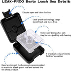 Bento Lunch Box Set for Kids with 10oz Soup Thermo, Leak-Proof Lunch Containers with 4 Compartment, Kids Thermo Hot Food Jar and Insulated Lunch Bag for Kid to School,BPA-Free(Black)