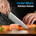 Sunnecko Knife Set with Block and Sharpener, 15 PCS Kitchen Knife Block Set Sharp Kitchen Knives High Carbon Stainless Steel with Pakkawood Handles